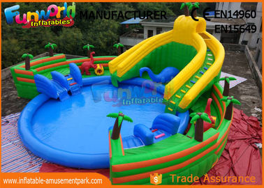 0.9mm PVC Tarpaulin Inflatable Water Parks , Large Dinosaur Swimming Pool And Slides